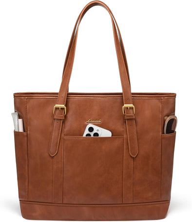 LOVEVOOK Laptop Tote Bag for Women,Vintage Leather Work Tote Bag for Women, 15.6 Inch Computer Briefcase Bag,Waterproof Teacher Business Office