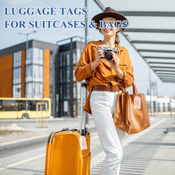 Luggage Tag & Personalized Luggage Tags for Suitcases Leather Bag Tags for Backpacks Handbag School Instrument with Name ID Label Travel Essentials, Unique Fun Pink Baggage Tags 2 Pack