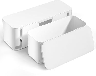 YECAYE 2 Pack Cable Management Box, Pet Friendly Cord Organizer Box for Home & Office, Child-Proof Cable and Power Strip Protector Box, Wire Hider and Cord Organizer for Desk，White