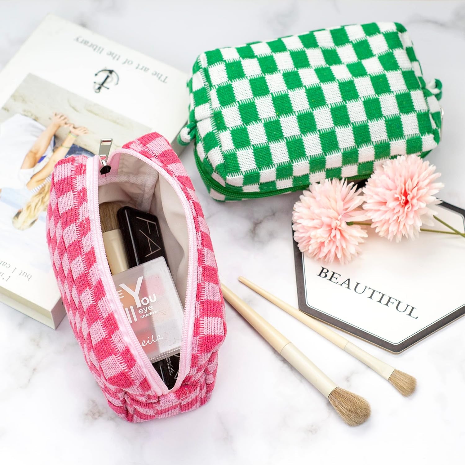 checkered travel makeup bag PAZIMIIK Checkered Makeup Bags – Kinzd