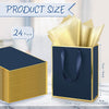 Yeaqee 24 Pack Metallic Paper Gift Bags with Handle and Tissue 9X7X3.1 Welcome Gift Thank You Bags for Wedding Father'S Day Bridal Shower Groomsmen Birthday Party(Navy Blue, Gold)