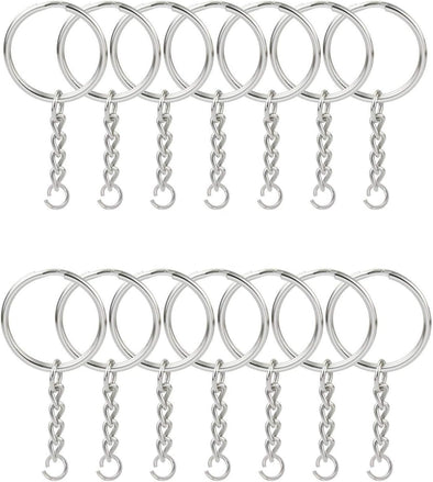 KINGFOREST 50-Piece Split Key Ring Kit with Chains & Jump Rings - 1 Inch Silver Nickel Bulk Jewelry Making Supplies for DIY Keychains, Charms, Crafts