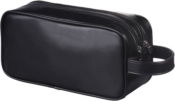 Happydavid Soft PU Leather Zipped Travel Toiletry Bag Mens Ladies Supply Toiletry Bag Case(Black)