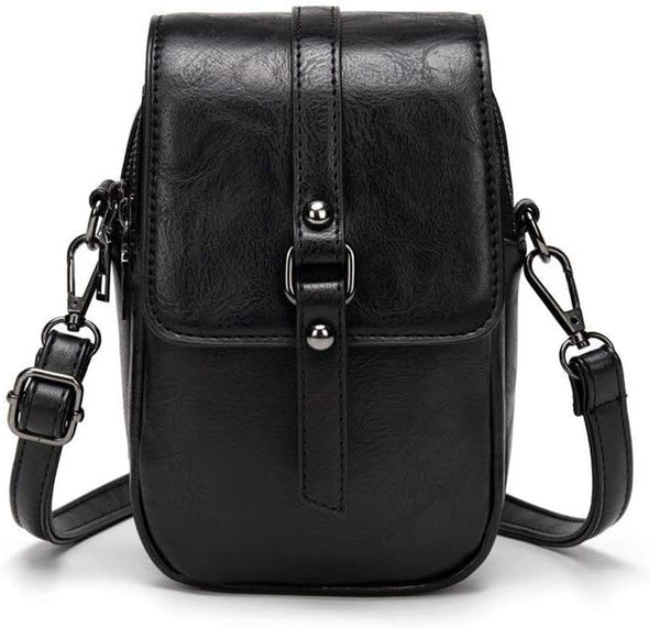 Myfriday Vintage Crossbody Phone Bag for Women, Small Leather Shoulder Purse and Handbag with Tassel&Rivet Decoration