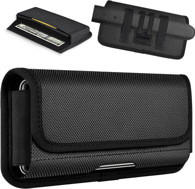 Ykooe Rugged Nylon Holster Compatible with Iphone 16/15/14/13/12 Pro Max & plus Models, Galaxy S24/S23/S21/S20 FE Cell Phone Belt Holder for Men, Black - XL