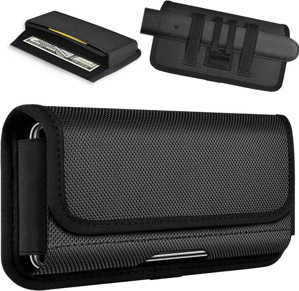 Ykooe Rugged Nylon Holster Compatible with Iphone 16/15/14/13/12 Pro Max & plus Models, Galaxy S24/S23/S21/S20 FE Cell Phone Belt Holder for Men, Black - XL