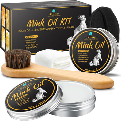 4-In-1 Mink Oil Leather Conditioner and Cleaner 3.52 Oz - Premium Waterproof Formula for Boots and Shoes