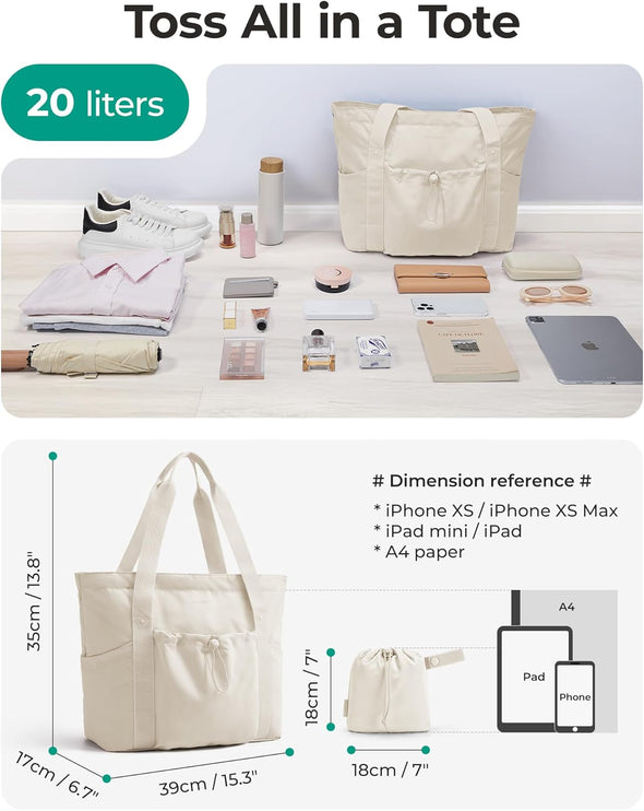 BAGSMART Tote Bag for Women, Tote Shoulder Bag with Laptop Compartment and Zipper Handbag for Travel, Work