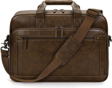 RAINSMORE Mens Laptop Bag 16 Inch Leather Briefcase Vintage Messenger Bag for Men Large Crossbody Shoulder Office Computer Bag Retro College Satchel Bag for Work, Business,Travel, Brown