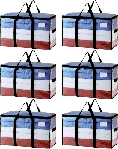 TAILI Extra Large Moving Bags, 6 Pack Clear Heavy Duty Totes for Storage with Visible Window, Wrap around Handles, Storage Bags for Space Saving, Alternative to Moving Boxes