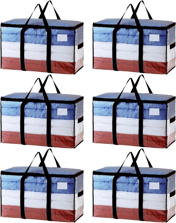 TAILI Extra Large Moving Bags, 6 Pack Clear Heavy Duty Totes for Storage with Visible Window, Wrap around Handles, Storage Bags for Space Saving, Alternative to Moving Boxes