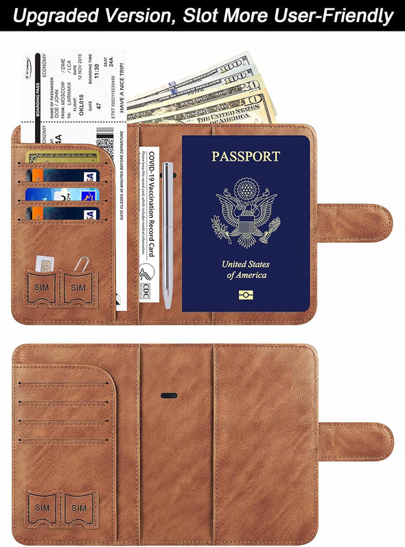 Airtag Passport Holder Cover Wallet Travel Essentials Leather Travel Wallet Rfid Blocking Case Vacation Travel Must Haves Travel Accessories for Men Women (117#Brown)