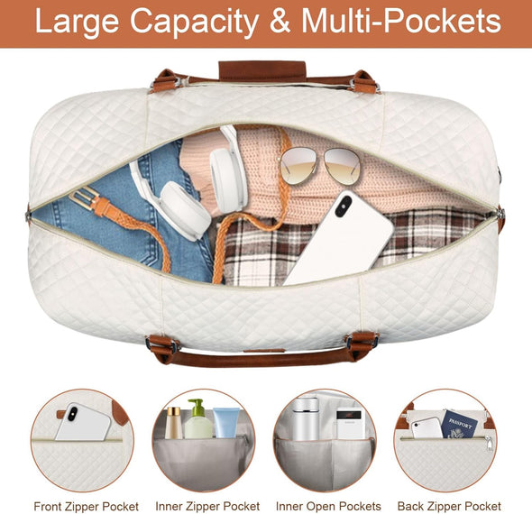 Weekender Bag for Women, Travel Duffel Bag Carry on Overnight Bag with Shoe Compartment Large Nylon Travel Weekend Tote Bag