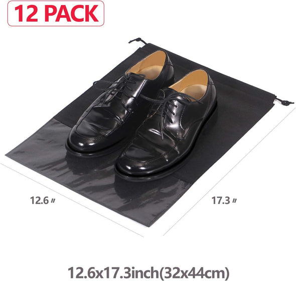 12PCS Travel Shoe Bags with Rope for Men and Women Large Shoes Pouch Storage Packing Organizers, Black