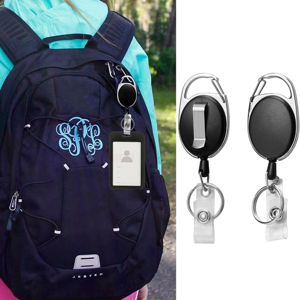 20 Pack Retractable Badge Holder with Carabiner Reel Clip, Badge Reel Bulk ID Card Key Holder with Ring, Heavy Duty Black Key Chain Extender for Office Work Employee