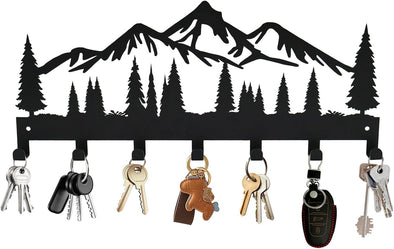 Key Holder for Wall | Metal Key Holder Hooks Organizer Rack | Metal Key Organizer Wall Decorative with 7 Hooks for Entryway, Front Door, Hallway, Kitchen, Office (12 Inches, Mountain)