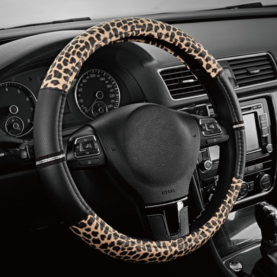 Road Comforts Leopard Steering Wheel Cover - Made with PVC Leather Cheetah Print - Anti-Slip, Universal Fit 14 1/2 Inches to 15 Inches - Black