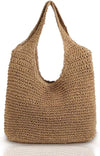 Hand-Woven Soft Large Straw Shoulder Bag Boho Straw Handle Tote Retro Summer Beach Bag Rattan Handbag