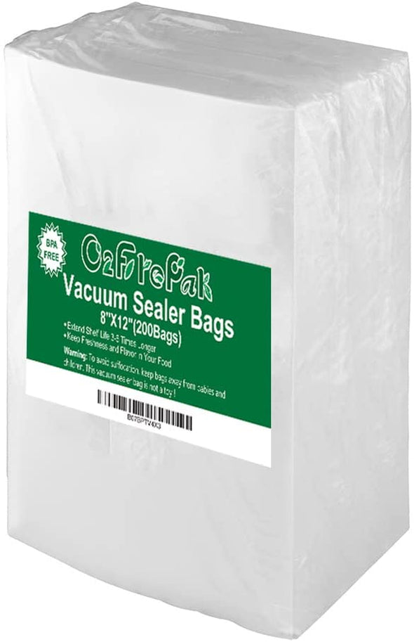 O2Frepak 200 Quart Size 8" X 12" Vacuum Sealer Bags with BPA Free and Heavy Duty,Great for Food Storage Vaccume Sealer Precut Bag