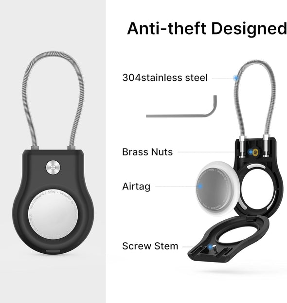 Airtag Holder - (4 Pack) Air Tag Lock Keychain with Wire Cable Compatible with Apple Airtags,Ultra Durable Anti-Lost Protective Case with Keyring for Luggage, Key, Backpack, Pet, Bag, Black