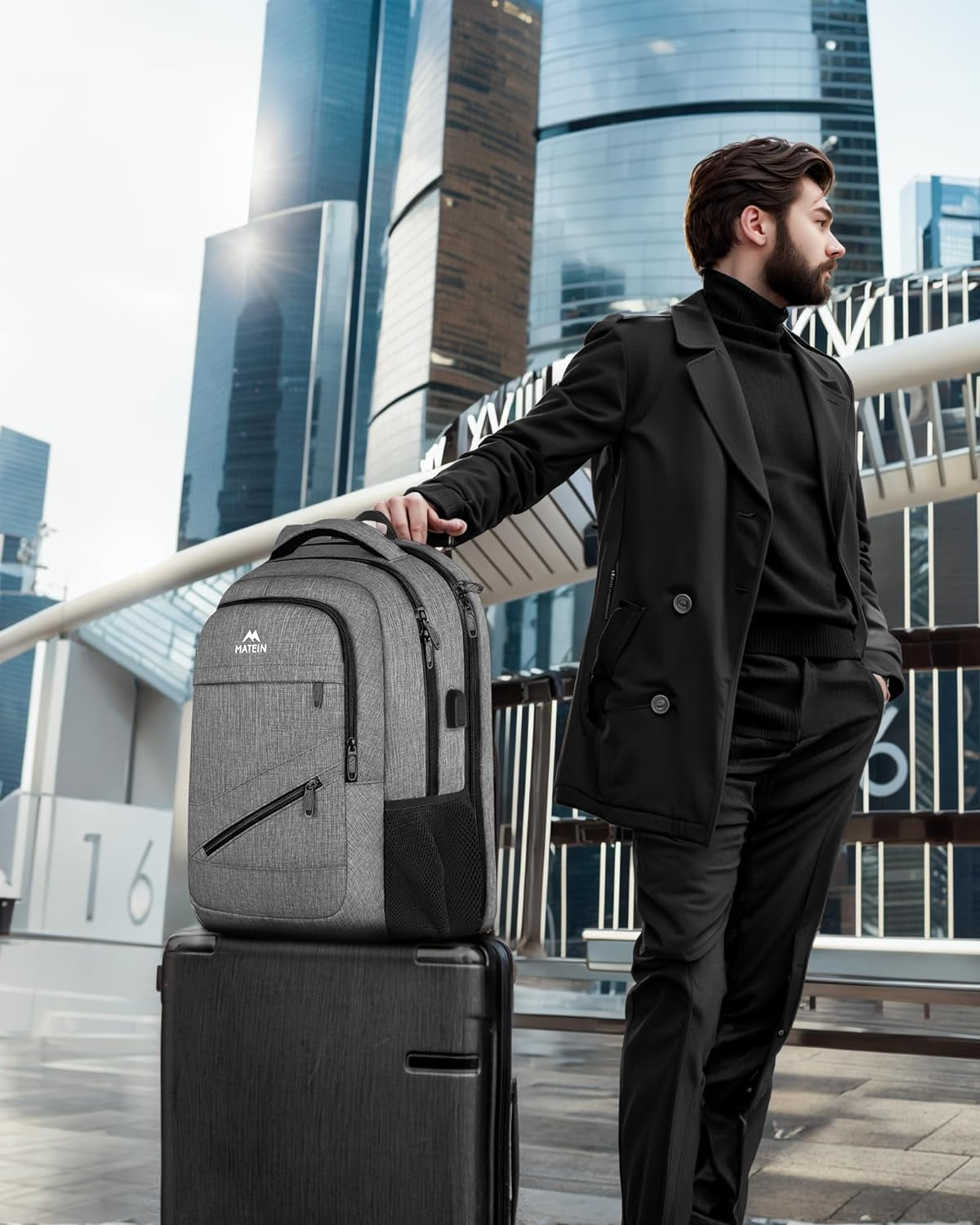 Matein Travel Laptop Backpack, Gray & Black / 17''