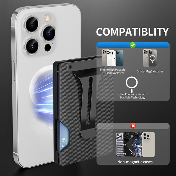 Magnetic Phone Wallet Compatible with Apple Magsafe - Metal Card Holder with Airtag Holder, RFID Blocking & Money Clip Mag Safe Wallet for Iphone 16 15 14 13 12 Pro Max/Pro/Plus/Mini