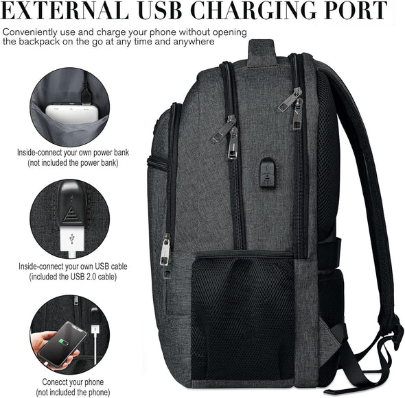 BIKROD Travel Laptop Backpack, 17 Inch Extra Large School Backpacks for Teen Boys and Girls, Black Water Resistant Women Back Pack, Business Men Sturdy Computer Bag with USB Charging Port, Gifts