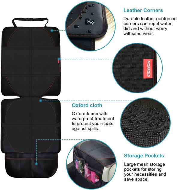 Car Seat Protector, 2 Pack Carseat Protector with Thick Padding, Baby/Pets for Child Car Seat-Mesh Pockets-Waterproof-Universal Size(Black)