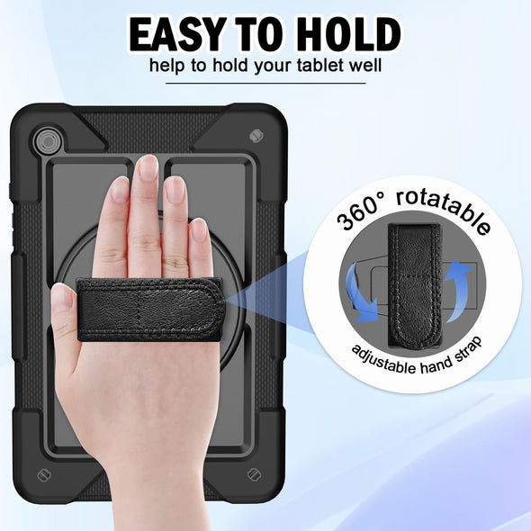 BMOUO for Samsung Galaxy Tab A9+ plus Case 11" 2023 (SM-X210/X216/X218), Shockproof Galaxy Tab A9 plus Case with Rotating Stand and Hand/Shoulder Strap, Black