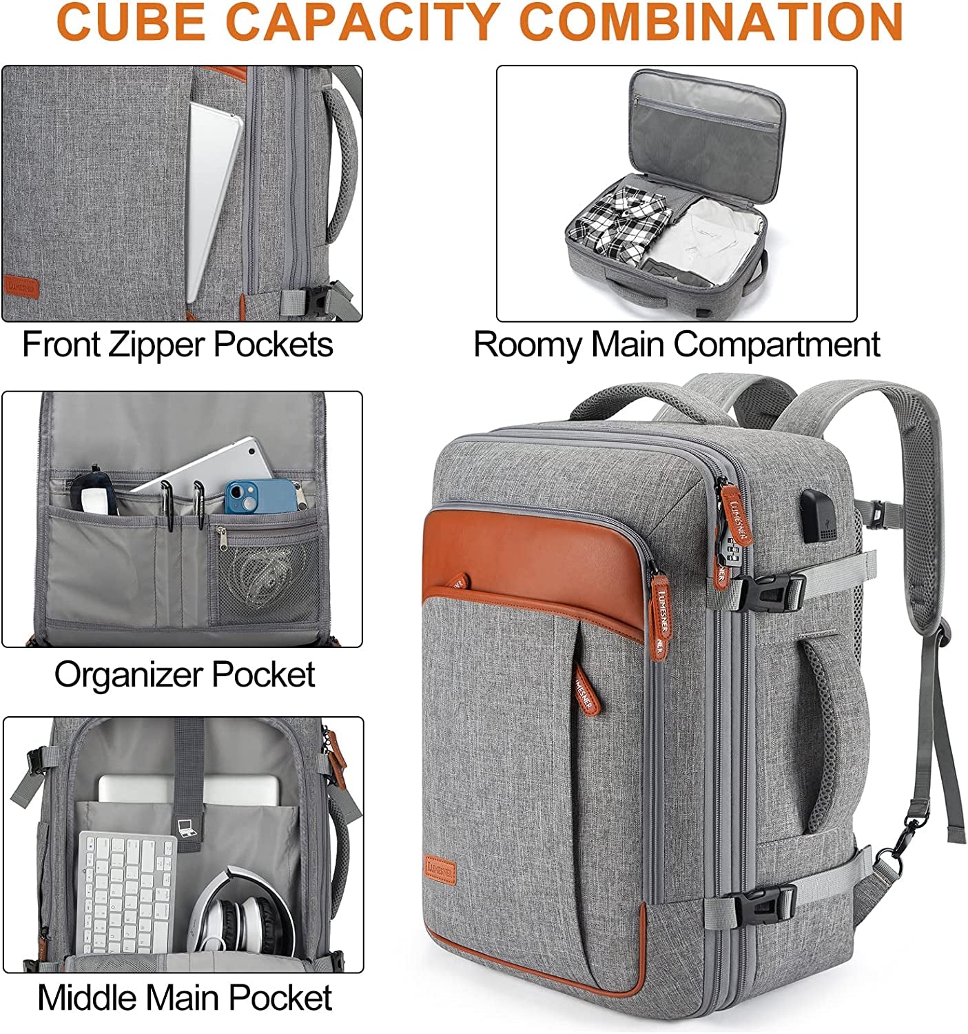 Carry on Travel Backpacks, Extra Large 40L Flight Approved Bag for Men & Women,Expandable Suitcase with 4 Packing Cubes,Water Resistant Luggage