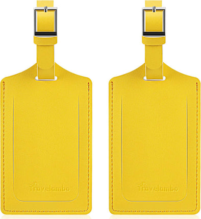 Travelambo Luggage Tags for Suitcases Faux Leather Privacy Protection 2 Pack Bag Tags Travel Accessories Essential, Energetic Yellow