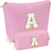 2 PCS Initial Makeup Bags for Women: Cosmetic Bag for Travel Toiletry - Birthday Gifts for 11 12 13 14 15 16 17 18 Years Old Girl Graduation Teacher Gift- Teen Girl Gifts Trendy Stuff - Pink A