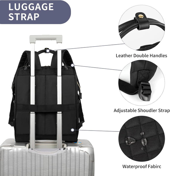 EMPSIGN 17 Inch Laptop Backpack for Women, Work Business Travel Computer College Bags, Large Capacity Water-Repellent Quilted Casual Daypack with USB Port, Black