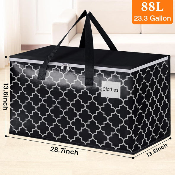 Homehacks Heavy Duty Moving Bags with Tag Pockets, Collapsible Storage Totes for Moving, Camping & Travel -Foldable Packing Boxes, Zipper Handles, Black（6 Packs, 88L）