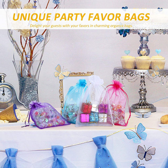 100PCS 4X6 Inch Organza Gift Bags for Jewelry Party Wedding Favor, Premium Sheer Gift Drawstring Pouch Candy Bags(White)