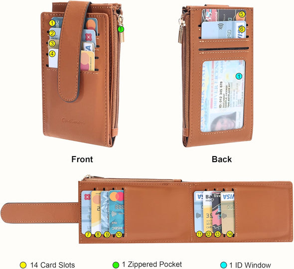 Womens Wallet Slim RFID Blocking Bifold Multi Card Case Wallet with Zipper Pocket (Tan)