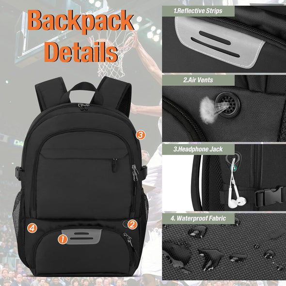 Basketball Backpack Basketball Equipment Bag with Ball and Shoe Compartment, Soccer Backpack Volleyball Backpacks