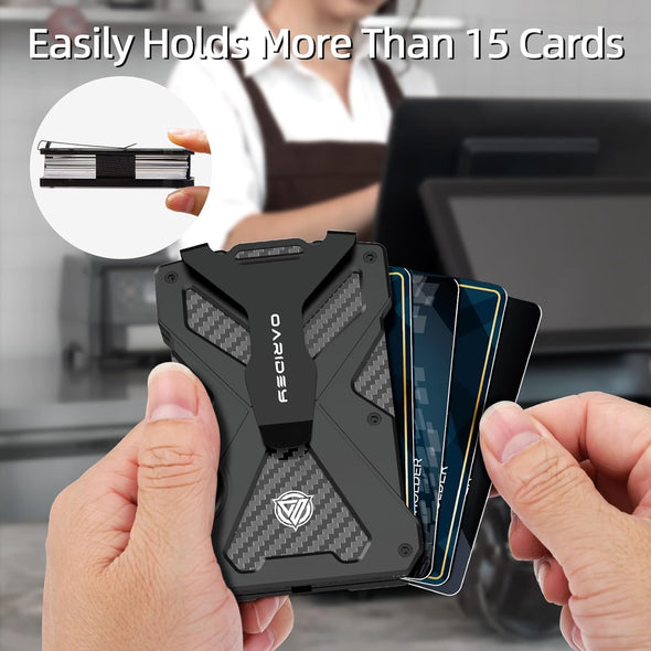 Oaridey Men'S Ultra-Thin Aluminum Wallet with RFID Blocking, Black, 15 Card Slots