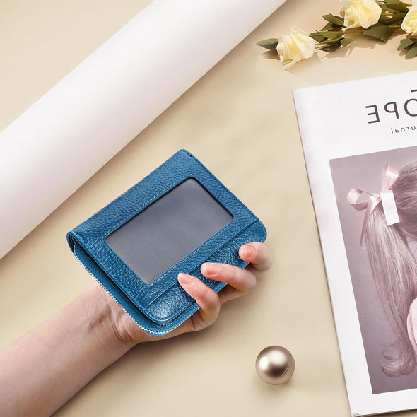 Small Wallet for Women, Genuine Leather RFID Blocking Credit Card Holder Slim Compact Coin Purse Women'S Wallets with ID Window 8 Card Slots