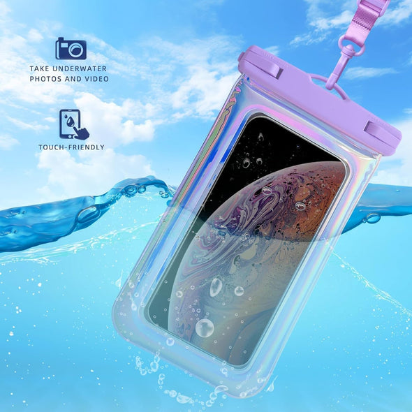 [Floatable Waterproof Phone Pouch Case for Iphone 16 Pro Max/15/14/13/12, IP68 Travel Cellphone Dry Bag Beach Cruise Ship Essentials Bags with Crossbody Lanyard, Iridescent-7″