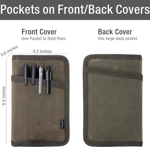 Journal Cover for Field Notes Notebooks Moleskine Cahier 3.5 X 5.5 with Zipper Pen Holder, Water Resistant Pocket Notebook Cover for Journal Notebook Planner, Classy Waxed Canvas, Olive