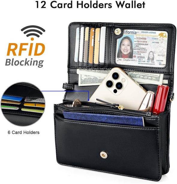 Nuoku Crossbody Bag for Women Cellphone Little Purse with Credit Card Slots Lightweight Leather Wristlet Wallet