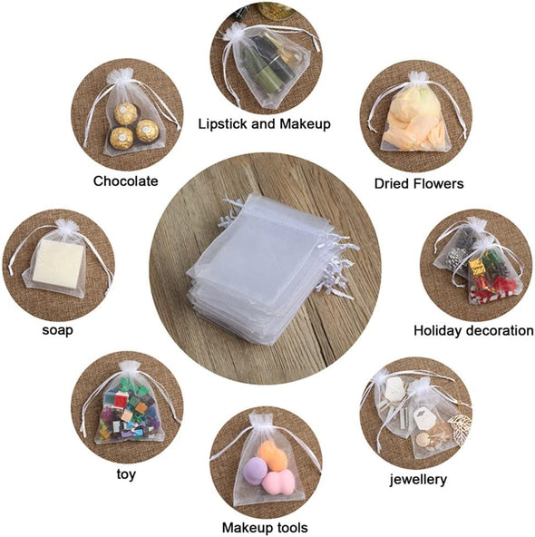 Hopttreely 100PCS Premium Sheer Organza Bags, White Wedding Favor Bags, 4X4.72 Jewelry Gift Bags for Party, Jewelry, Christmas, Festival, Bathroom Soaps, Makeup Organza, Wrapping Supplie