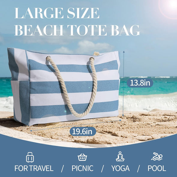 Beach Bag for Women Large Waterproof Pool Bag with Zipper, Sandproof Canvas Travel Tote Bags Gifts for Women