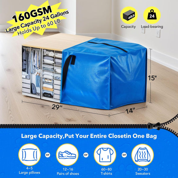 Moving Bags Heavy Duty,Extra Large Moving Bags for Travel/College Packing/Storage/Organization/Seasonal Clothes & Bedding Storage,Moving Supplies Bins,Compatible with Ikea Frakta Cart (Blue,4 Pack)