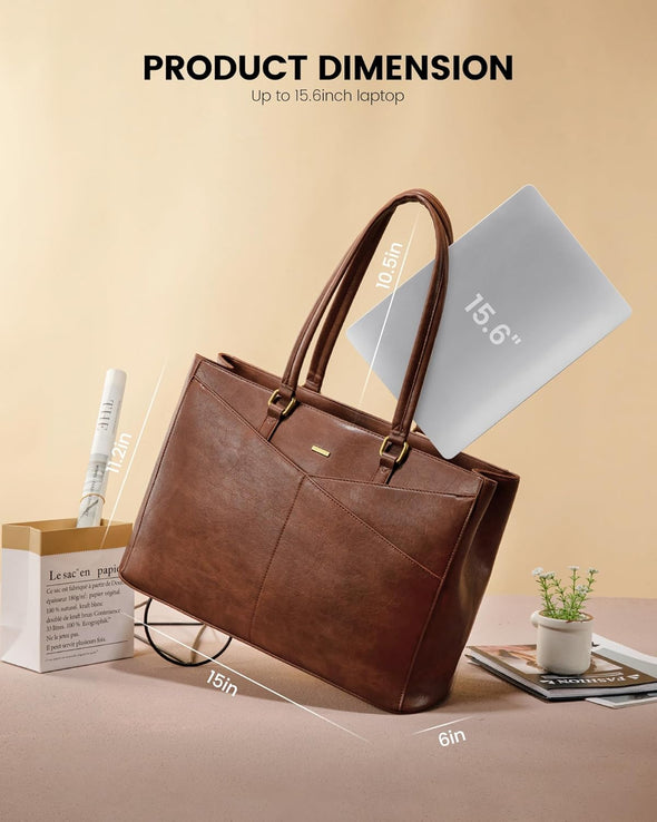 LOVEVOOK Laptop Bag for Women,15.6 Inch Laptop Tote Bag for Women,Vintage Leather Work Tote Bags Computer Business Teacher Bag,Waterproof Office Briefcase
