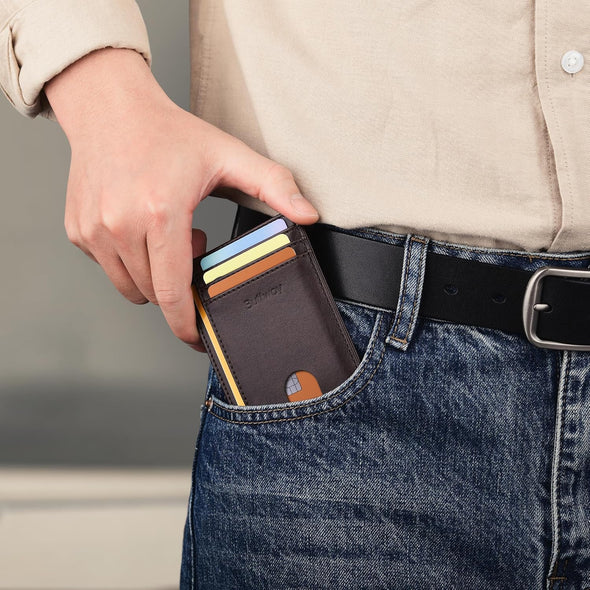 Buffway Slim Minimalist Front Pocket RFID Blocking Leather Wallets for Men and Women