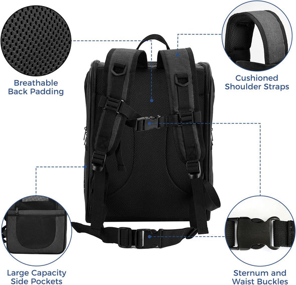 Apollo Walker Pet Carrier Backpack for Large/Small Cats and Dogs, Puppies, Safety Features and Cushion Back Support for Travel, Hiking, Outdoor Use (Black)