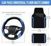 CAR PASS Leather Steering Wheel Cover and Waterproof Car Floor Mats,Microfiber Universal Car Combo Fit for 95% Sedan,Suv,Cars,14.5-15Inch Sporty Anti-Slip Safety Comfortable Design(Black＆Blue)