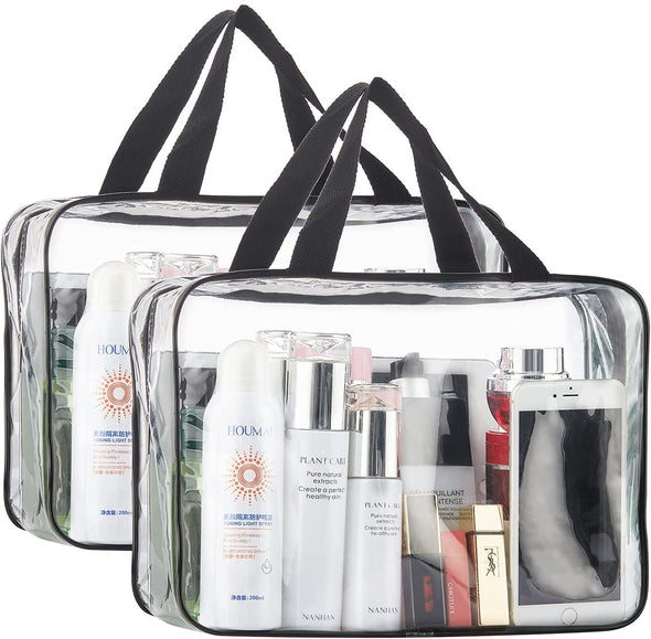 HAOGUAGUA 2-Piece Large Clear Makeup Cosmetic Organizer Bag, Plastic Tote Bags, Waterproof Transparent Handbag Purse